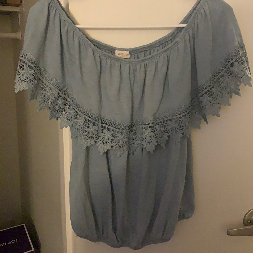 Blue Off Shoulder Tee